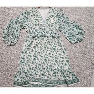 MAX STUDIO LONDON Small WOMEN'S DRESS GREEN FLORAL V neck  NWT